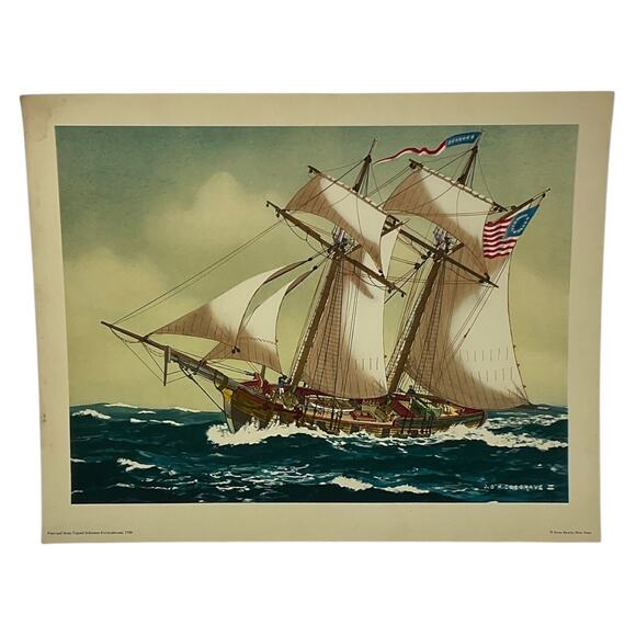 Rattlesnake 1780 Schooner Print by Cosgrave‎ Penn Prints Vintage Maritime Art - Picture 5 of 7
